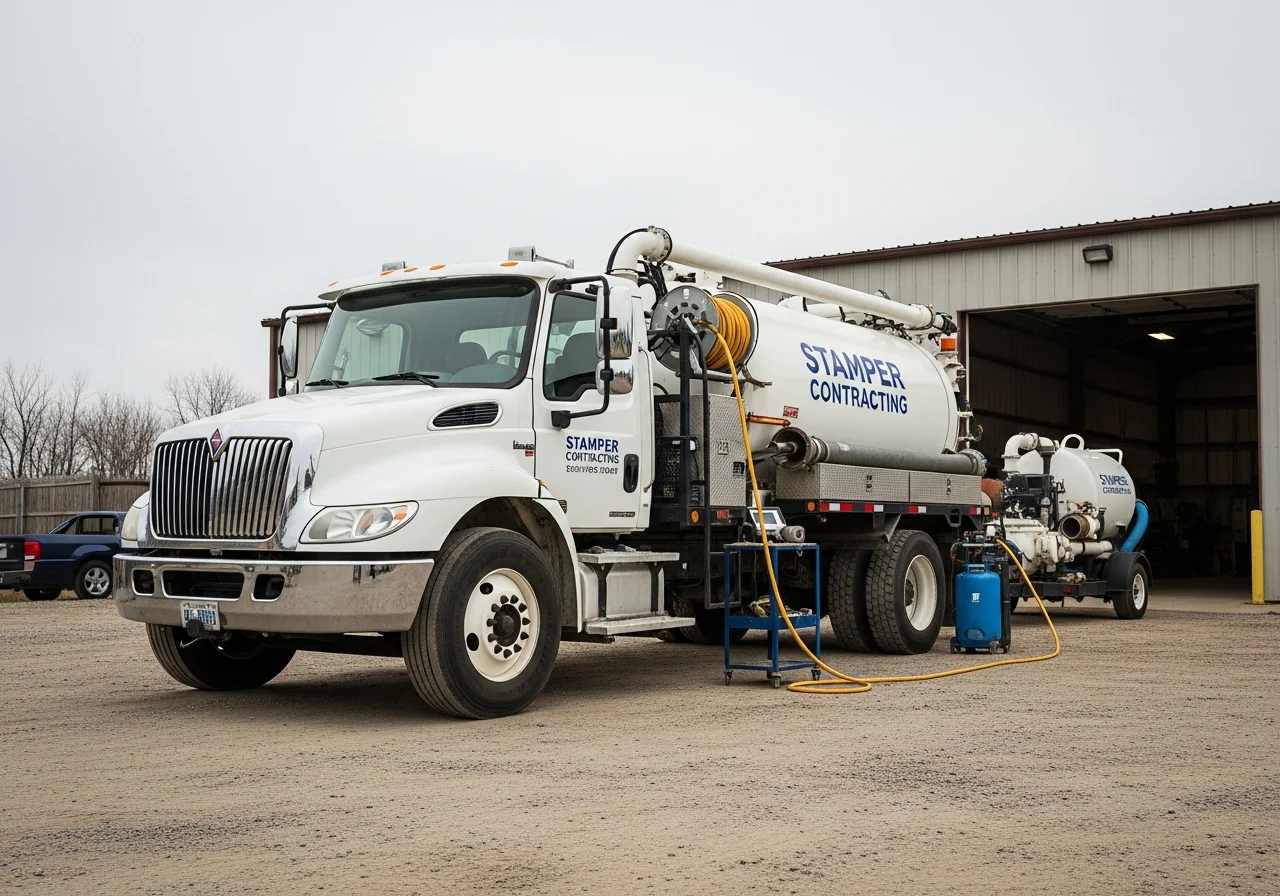 Septic service truck and equipment ready for field work.
